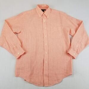 Brooks Brothers Irish Linen Shirt Mens M Coral Red Button Down Collar Pocket